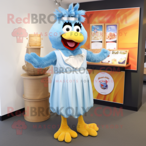 Sky Blue Butter Chicken mascot costume character dressed with a Shift Dress and Belts