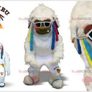 Maskot bílý yeti s barevnými zámky - Redbrokoly.com