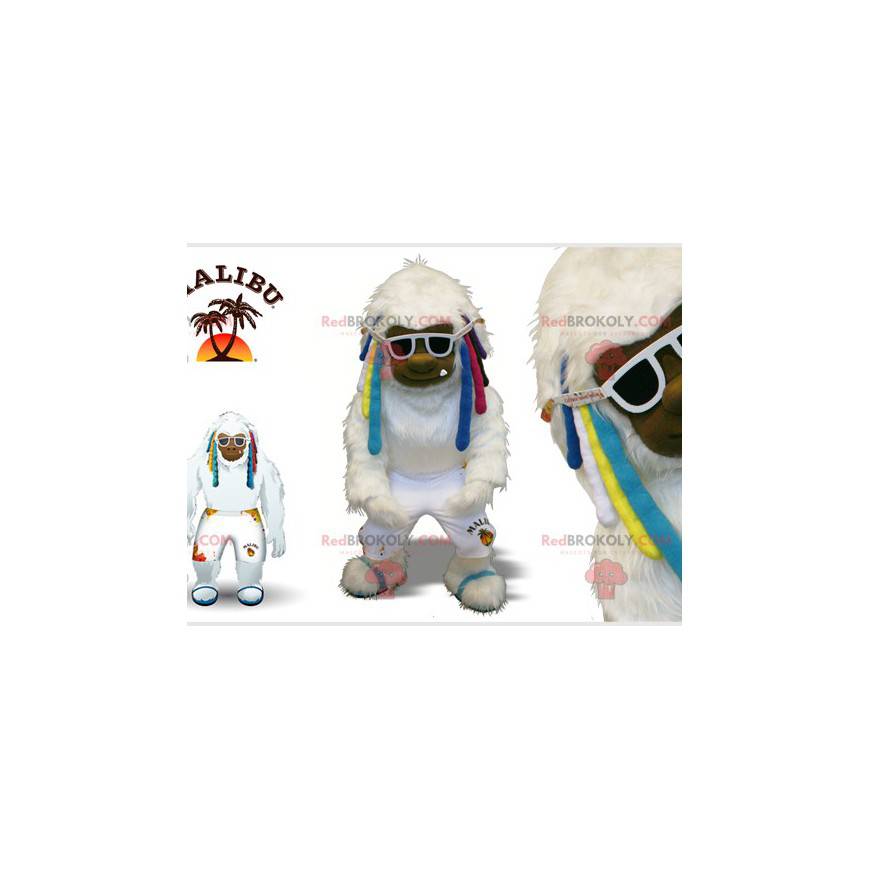 Maskottchen weißer Yeti mit bunten Locken - Redbrokoly.com