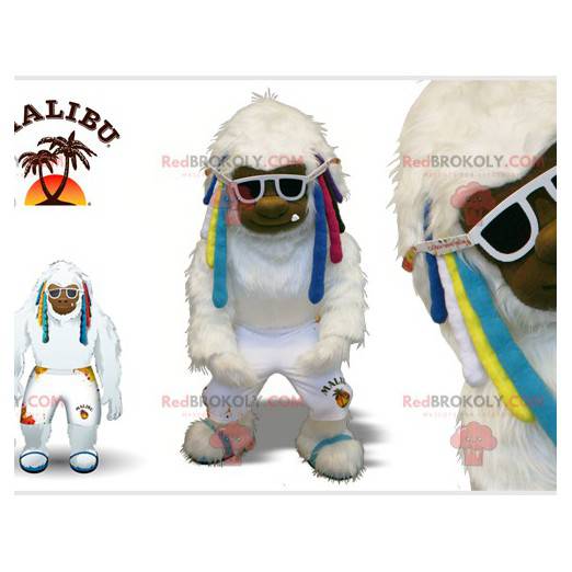 Mascote de yeti branco com fechaduras coloridas - Redbrokoly.com