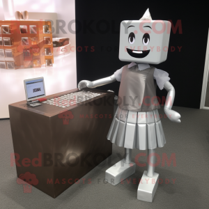 Silver Chocolate Bars mascot costume character dressed with a Pencil Skirt and Briefcases