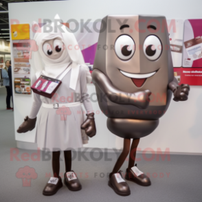 Silver Chocolate Bars mascot costume character dressed with a Pencil Skirt and Briefcases