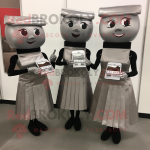 Silver Chocolate Bars mascot costume character dressed with a Pencil Skirt and Briefcases