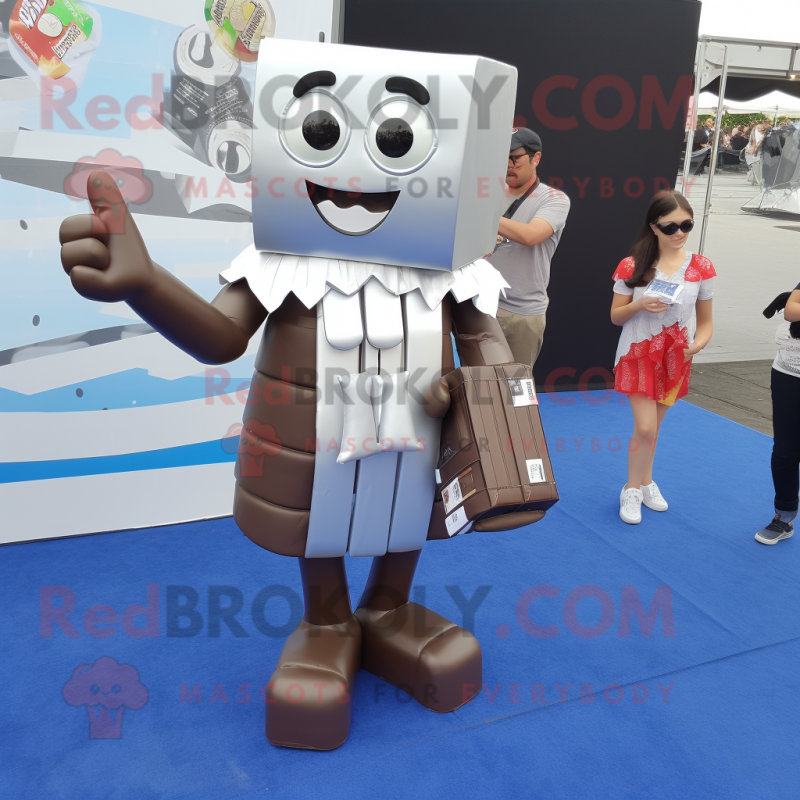 Silver Chocolate Bars mascot costume character dressed with a Pencil Skirt and Briefcases