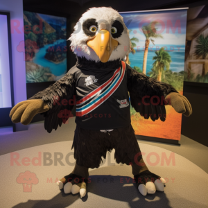 Black Haast'S Eagle mascot costume character dressed with a Bermuda Shorts and Shawls