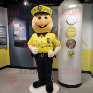 Yellow Police Officer mascot costume character dressed with a Baseball Tee and Tie pins