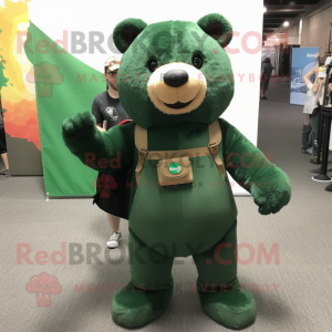 Forest Green Bear mascot costume character dressed with a Tank Top and Messenger bags