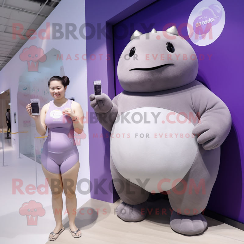 Lavender Glyptodon mascot costume character dressed with a One-Piece Swimsuit and Smartwatches