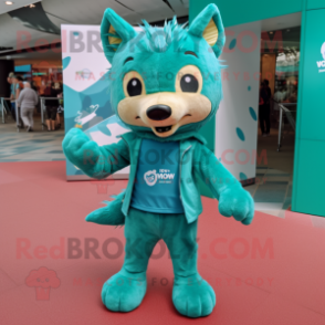 Teal Dingo mascot costume character dressed with a Cover-up and Hairpins