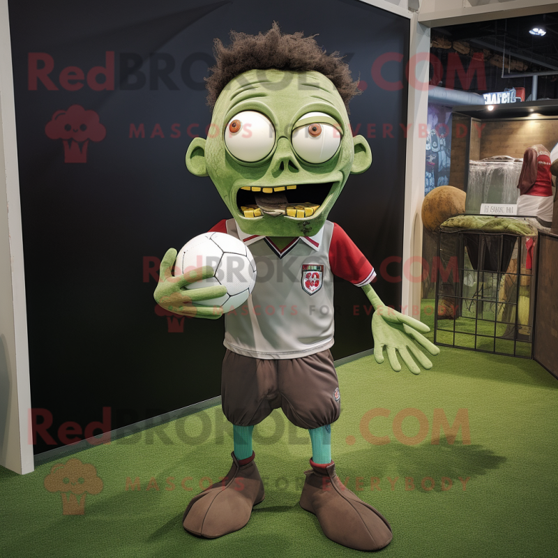 Olive Zombie mascot costume character dressed with a Rugby Shirt and Pocket squares