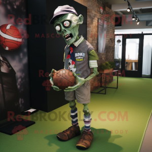 Olive Zombie mascot costume character dressed with a Rugby Shirt and Pocket squares