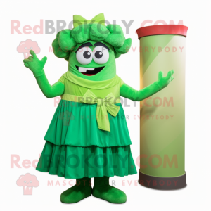 Green Goulash mascot costume character dressed with a A-Line Dress and Bow ties