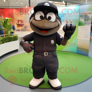 Black Baseball Glove mascot costume character dressed with a Cargo Shorts and Cufflinks