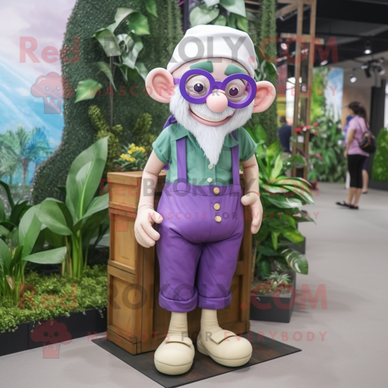 Lavender Elf mascot costume character dressed with a Cargo Shorts and Eyeglasses