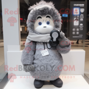 Gray Phone mascot costume character dressed with a Parka and Scarves