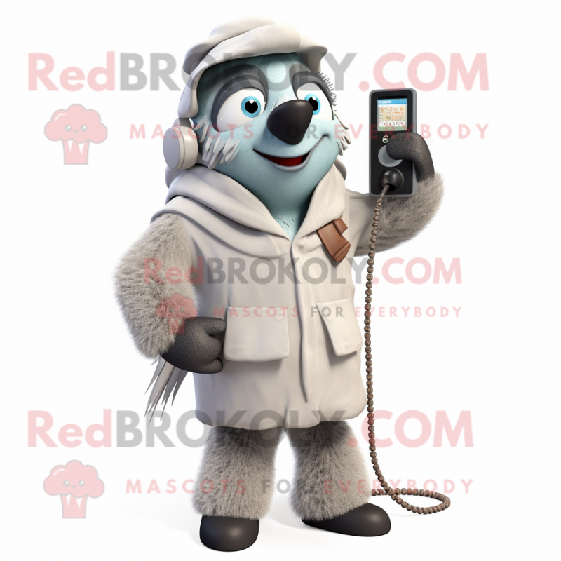 Gray Phone mascot costume character dressed with a Parka and Scarves Gray Phone mascot costume character dressed with a Parka and Scarves
