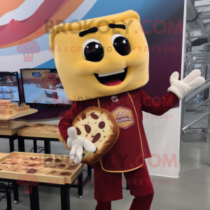 Maroon Grilled Cheese Sandwich mascot costume character dressed with a Henley Shirt and Keychains