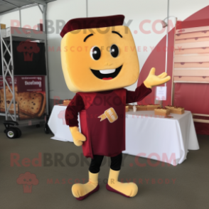 Maroon Grilled Cheese Sandwich mascot costume character dressed with a Henley Shirt and Keychains