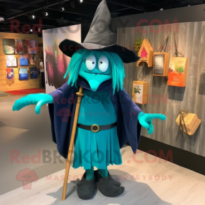 Teal Witch mascot costume character dressed with a Trousers and Shoe laces