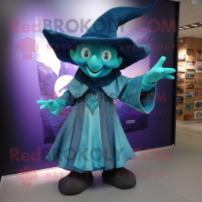 Teal Witch mascot costume character dressed with a Trousers and Shoe laces