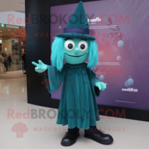 Teal Witch mascot costume character dressed with a Trousers and Shoe laces