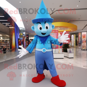 Sky Blue Magician mascot costume character dressed with a Capri Pants and Headbands