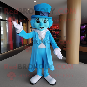 Sky Blue Magician mascot costume character dressed with a Capri Pants and Headbands