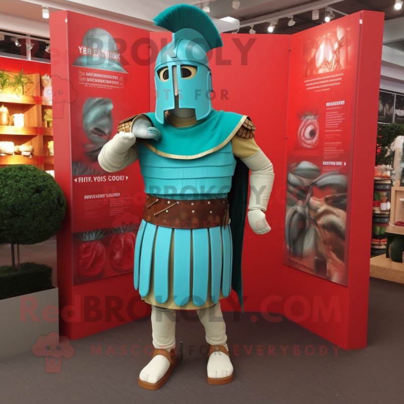 Turquoise Roman Soldier mascot costume character dressed with a Henley Shirt and Shoe clips Turquoise Roman Soldier mascot costume character dressed with a Henley Shirt and Shoe clips