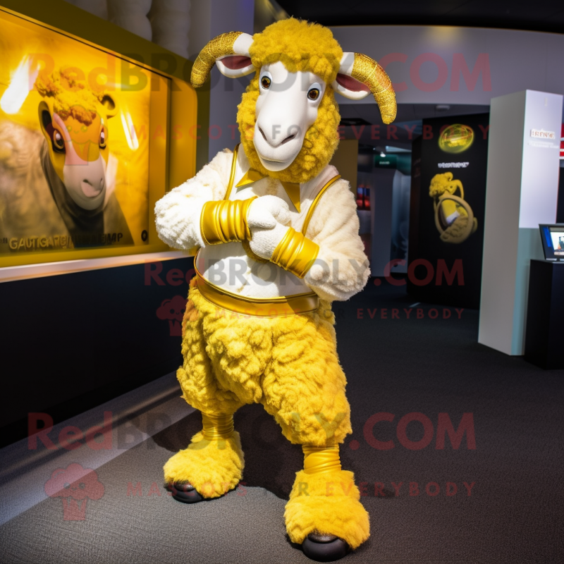 Gold Sheep mascot costume character dressed with a Trousers and Anklets