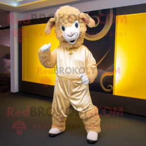 Gold Sheep mascot costume character dressed with a Trousers and Anklets