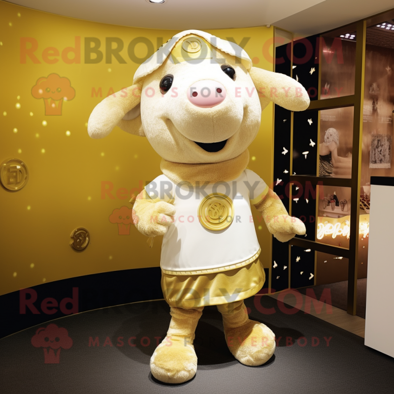 Gold Sheep mascot costume character dressed with a Trousers and Anklets