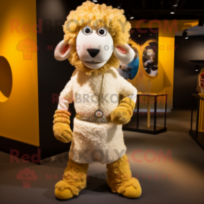 Gold Sheep mascot costume character dressed with a Trousers and Anklets