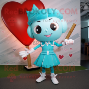 Cyan Arrow Of Love mascot costume character dressed with a Midi Dress and Suspenders