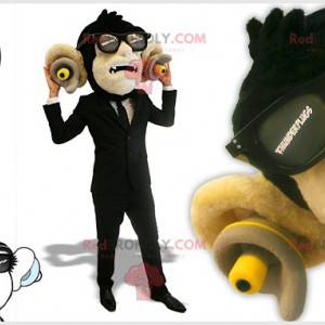 Mascote macaco preto com tampões nas orelhas - Redbrokoly.com