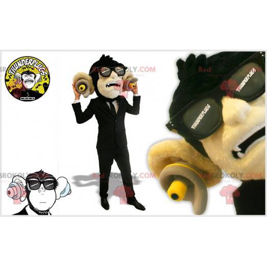 Mascote macaco preto com tampões nas orelhas - Redbrokoly.com