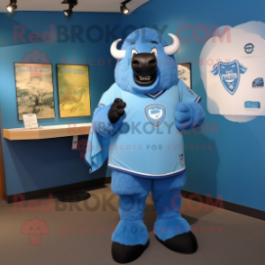 Sky Blue Bison mascot costume character dressed with a Henley Tee and Cufflinks