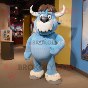 Sky Blue Bison mascot costume character dressed with a Henley Tee and Cufflinks