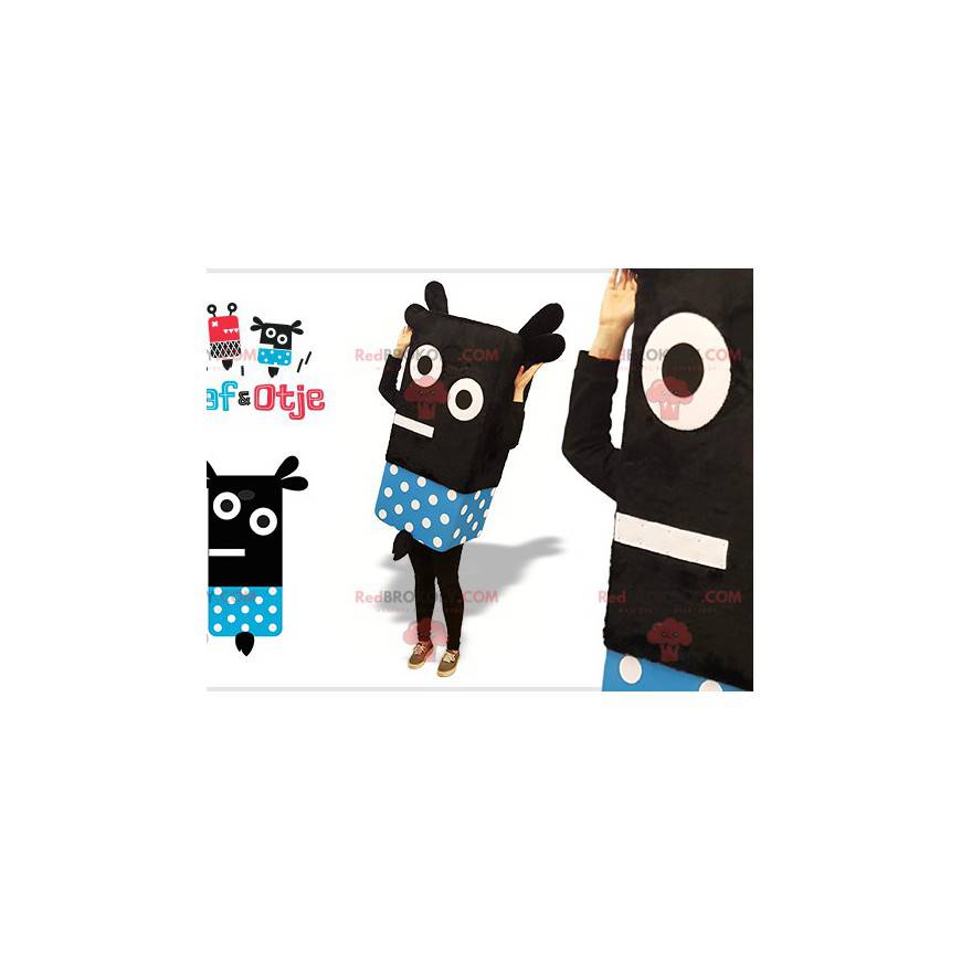Černý a modrý sněhulák domino maskot s tečkami - Redbrokoly.com