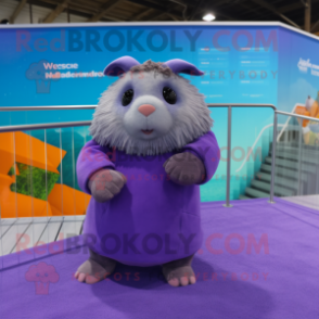 Purple Guinea Pig mascot costume character dressed with a Swimwear and Gloves