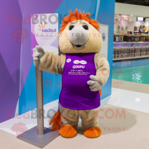 Purple Guinea Pig mascot costume character dressed with a Swimwear and Gloves