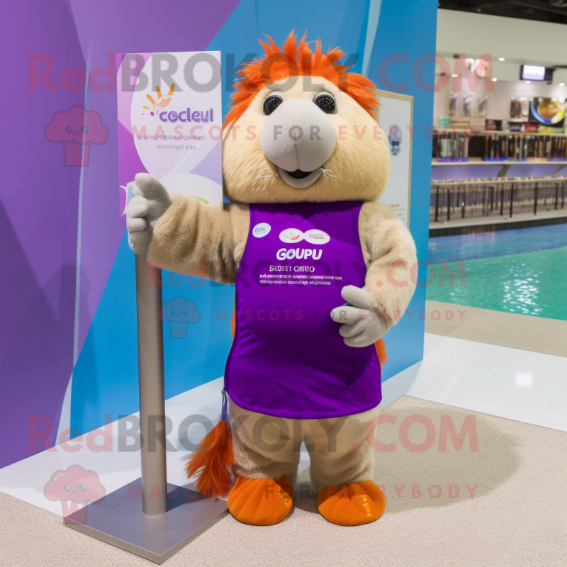 Purple Guinea Pig mascot costume character dressed with a Swimwear and Gloves Purple Guinea Pig mascot costume character dressed with a Swimwear and Gloves