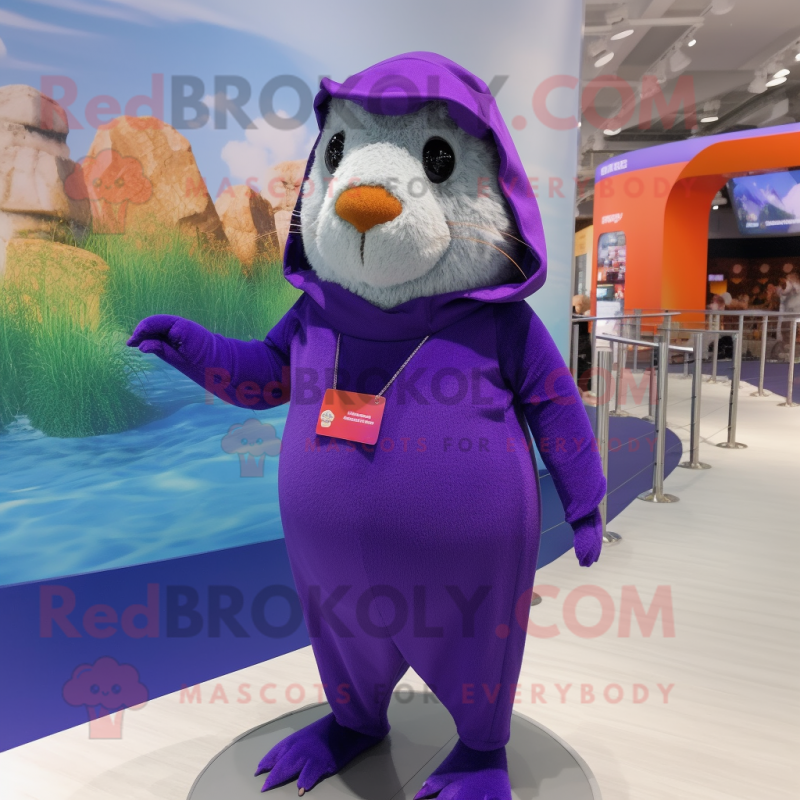 Purple Guinea Pig mascot costume character dressed with a Swimwear and Gloves Purple Guinea Pig mascot costume character dressed with a Swimwear and Gloves
