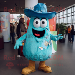 Turquoise Goulash mascot costume character dressed with a Boyfriend Jeans and Cufflinks