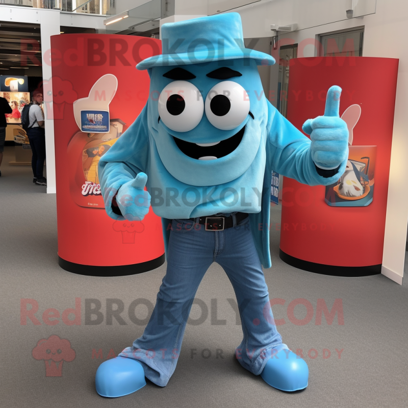 Turquoise Goulash mascot costume character dressed with a Boyfriend Jeans and Cufflinks Turquoise Goulash mascot costume character dressed with a Boyfriend Jeans and Cufflinks