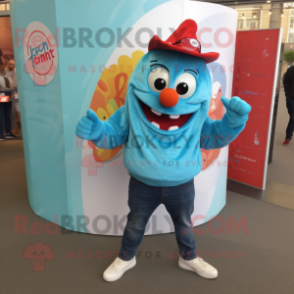 Turquoise Goulash mascot costume character dressed with a Boyfriend Jeans and Cufflinks