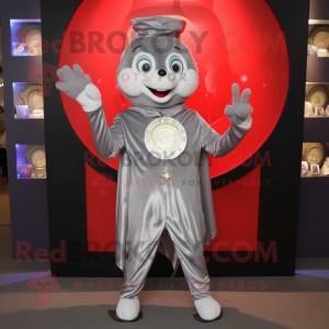 Silver Magician mascot costume character dressed with a Running Shorts and Coin purses