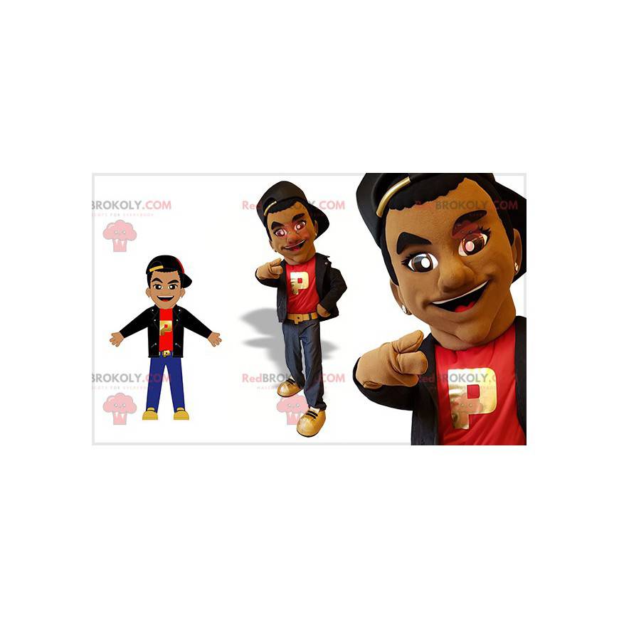 Young mixed race man mascot dressed in hip-hop outfit -
