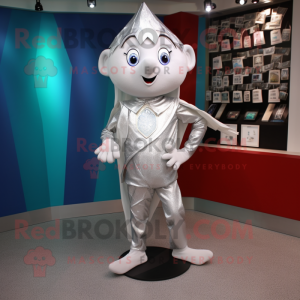 Silver Magician mascot costume character dressed with a Running Shorts and Coin purses