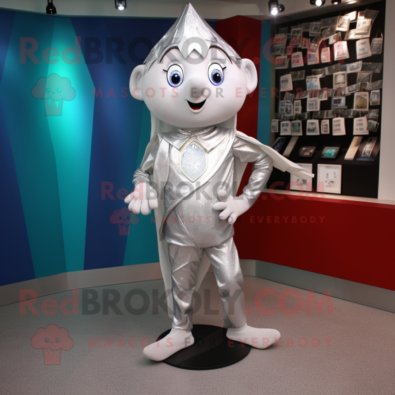 Silver Magician mascot costume character dressed with a Running Shorts and Coin purses Silver Magician mascot costume character dressed with a Running Shorts and Coin purses