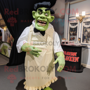 Cream Frankenstein'S Monster mascot costume character dressed with a Evening Gown and Suspenders